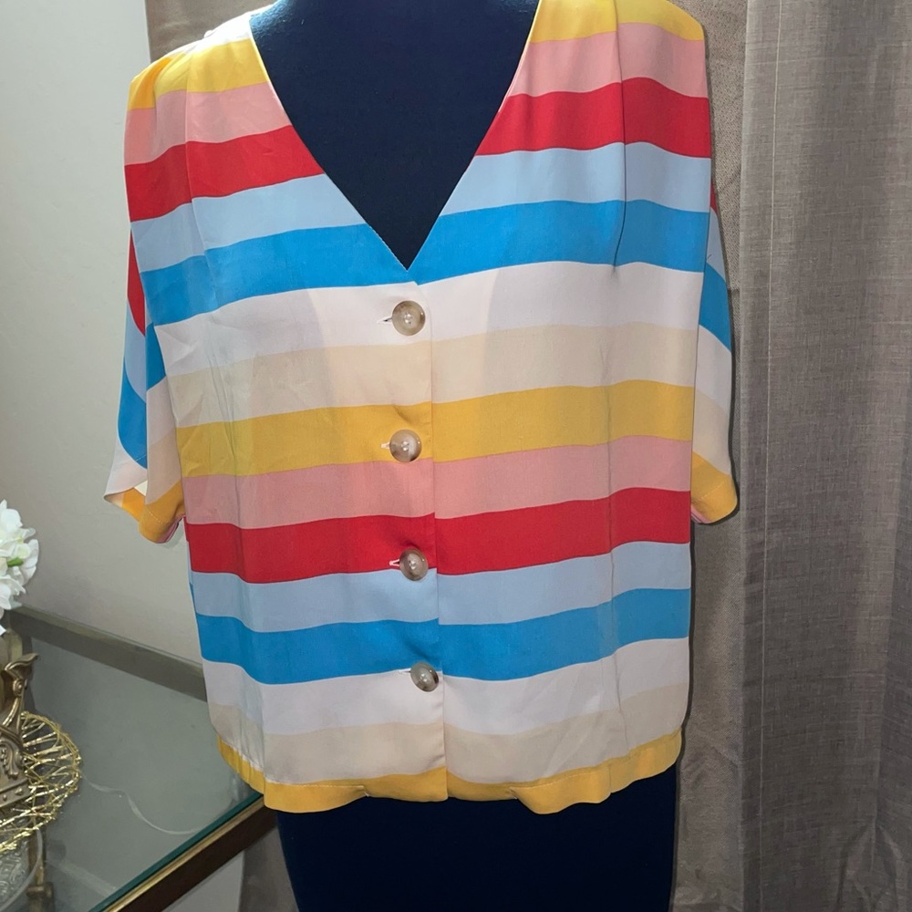 5/$25 Elodie Colorful Striped Button-Front Tunic